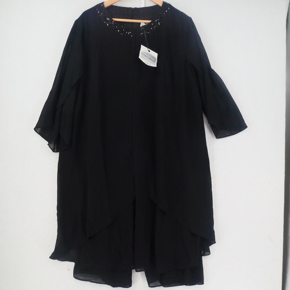 NEW Hanna Nikole Women's 18W 2 Pc Black Chiffon Pant Suit Formal Flowy Plus Size - Picture 2 of 15